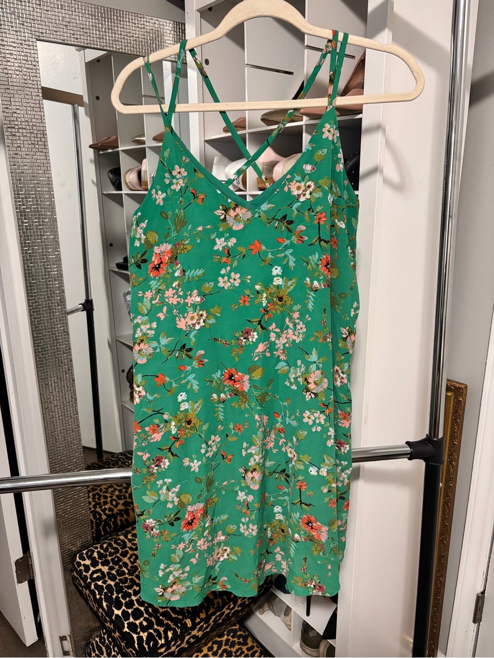 Xhilaration Green Floral Strappy Mini Dress